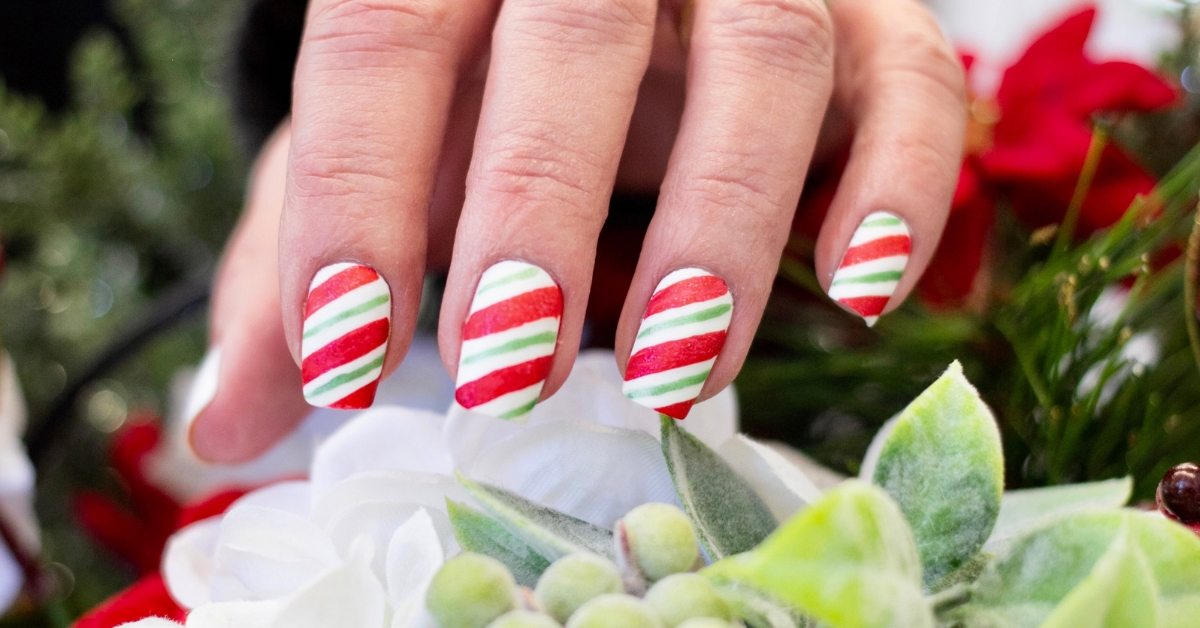 Festive Holly Stripe Nail Art