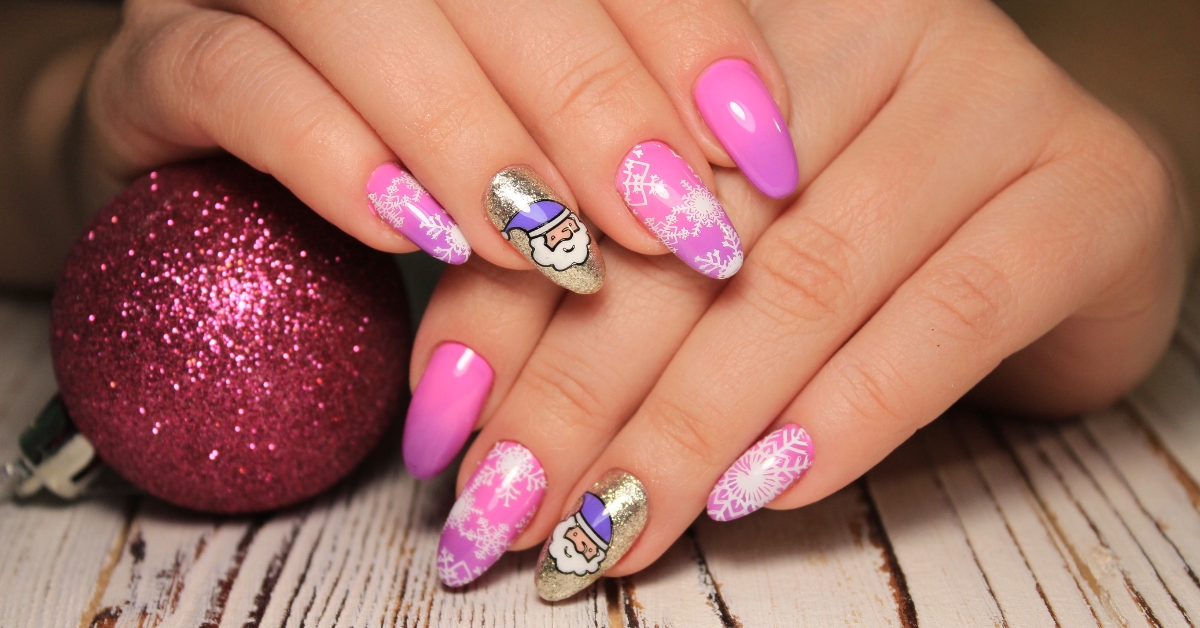 Pink Snowflake Nail Art